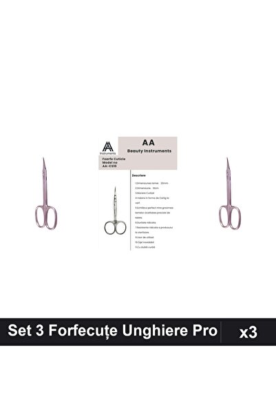 Makeup Set 3 Forfecuțe Unghiere Profesionale, Clești Cuticula Argintii și Verde