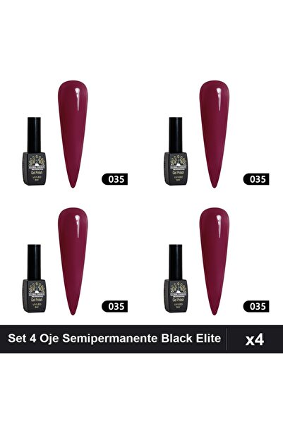global fashion Set 4 Oje Semipermanente Black Elite 8ml, Manichiura UV/LED, N...