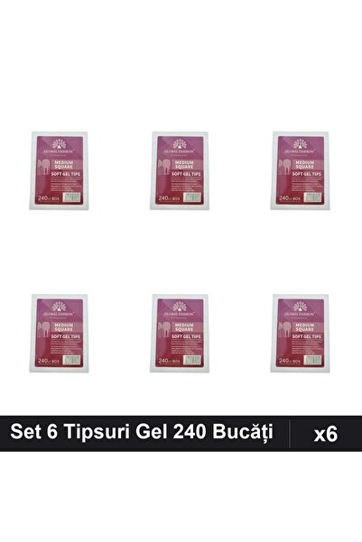 global fashion Set 6 Tipsuri Gel 240 Bucăți, 12 Mărimi, Formă Pătrat Mediu, M...