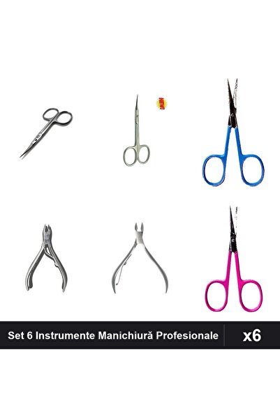 One Group Set 6 Instrumente Manichiură Profesionale, Foarfece Cuticule și Cle...