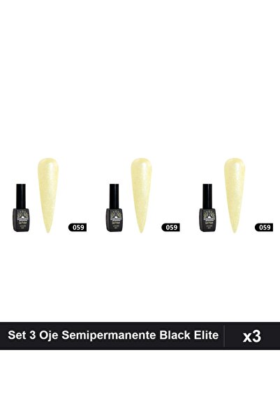global fashion Set 3 Oje Semipermanente Black Elite 8ml, Manichiura UV/LED, N...