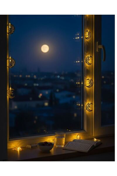 Sepetink إضاءة رمضان بتصميم معدني على شكل هلال مع مصباح LED مزخرف على شكل مئذنة