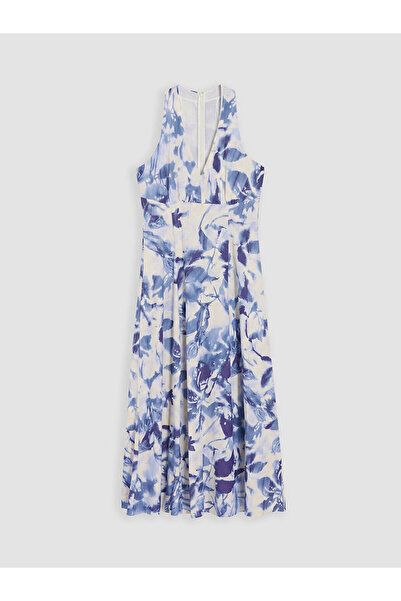 LC Waikiki NEVAVM Rochie florală cu decolteu în V din amestec de in