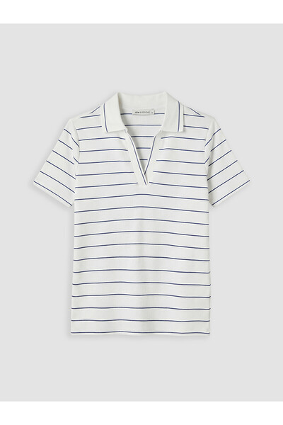 LC Waikiki Nevavm Women's Polo Collar Striped T-Shirt with a Difference