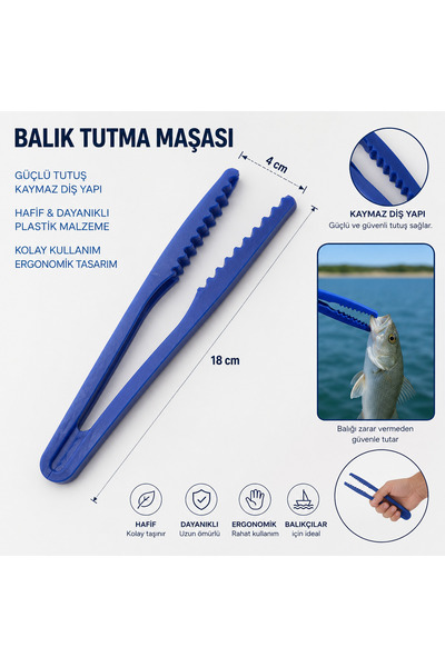 EK AV EKİPMANLARI Balık Tutma Maşası 18 cm – Kaymaz Dişli Plastik Balık Tutuc...