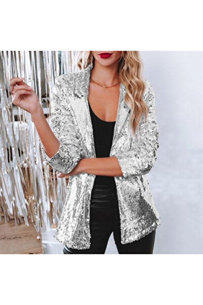 OEM Sacou Dama din Catifea cu Paiete Stralucitoare - Blazer Party - alb