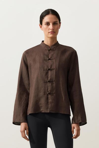 Oysho 100% linen stand-up collar shirt