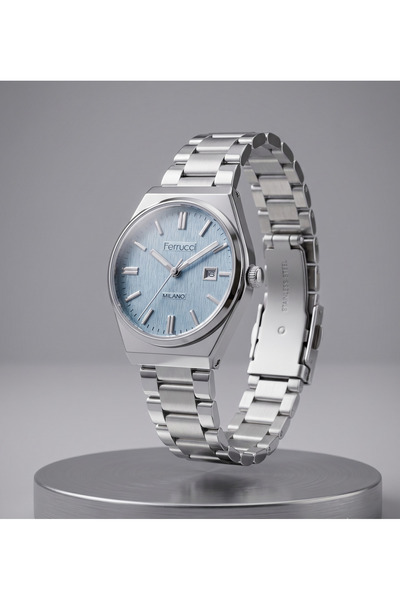Ferrucci Milano 28 mm Kadın Kol Saati Gümüş Rengi Çelik Kordon Turkuaz Mavi K...