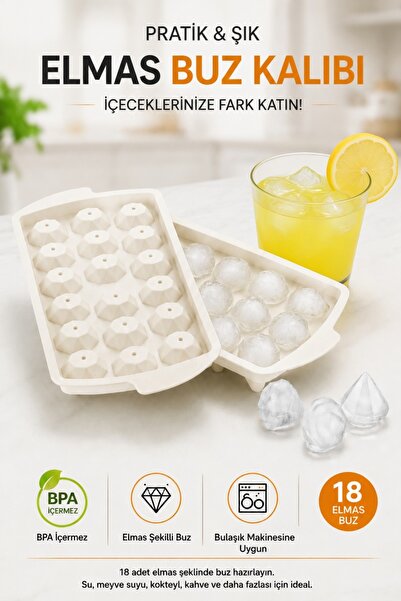 GENCHOME HOMEWARE Elmas Şekilli Buz Kalıbı 18'Lİ Buz Yapma Kalıbı Kokteyl ve ...