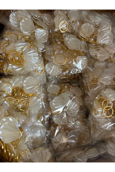 LMS GİFT 75 Pieces Oyster Keychain with Pearls