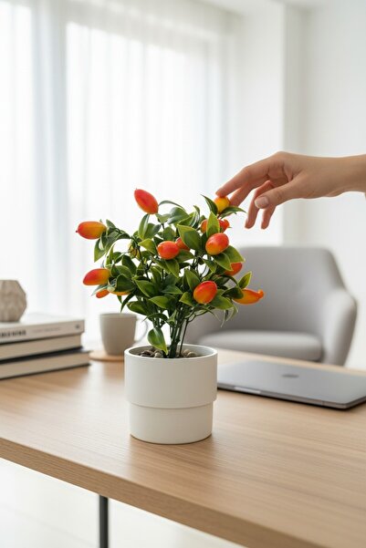 YAPAY ÇİÇEKÇİNİZ Modern White Potted Artificial Kumkat Tree