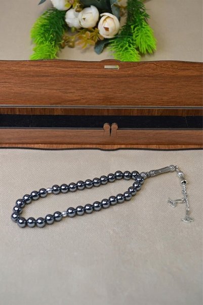 Çağrı Hematite Stone 33 Men's Rosary – Natural Stone, Stylish Wooden Box