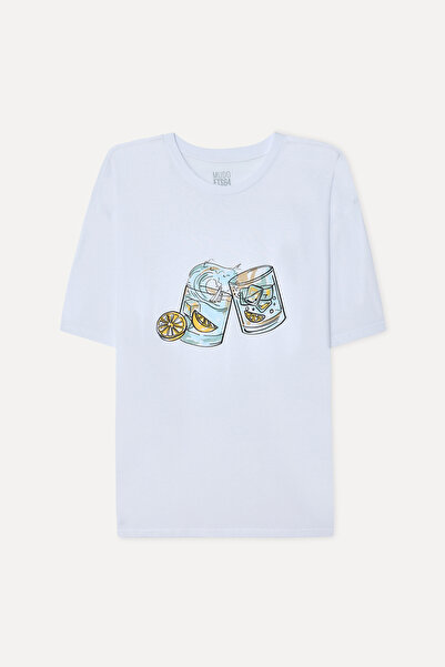 Mudo Men's White Printed Comfort Fit Crew Neck T-Shirt
