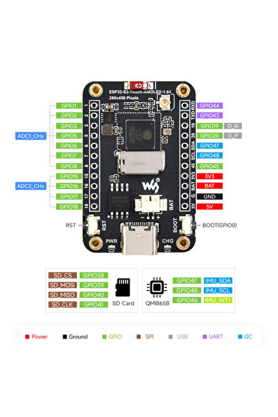 DRMaker Elektro ESP32-S3 AMOLED Dokunmatik Ekranlı Wi-Fi - Bluetooth Geliştir...