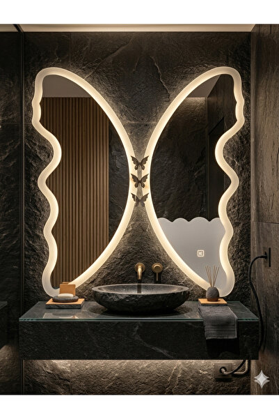 Şişecam Kanadı Tasarım Dekoratif LED'li Ayna - 50x70 cm - Modern Lüks Salon v...
