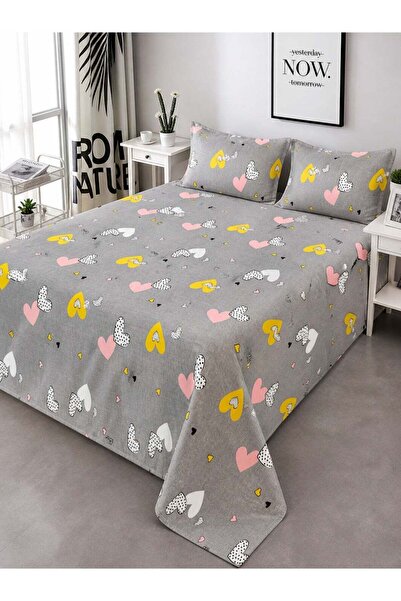 Generic King Size Double Bedsheet Set 220x240cm Heart Printed Design with 2 P...