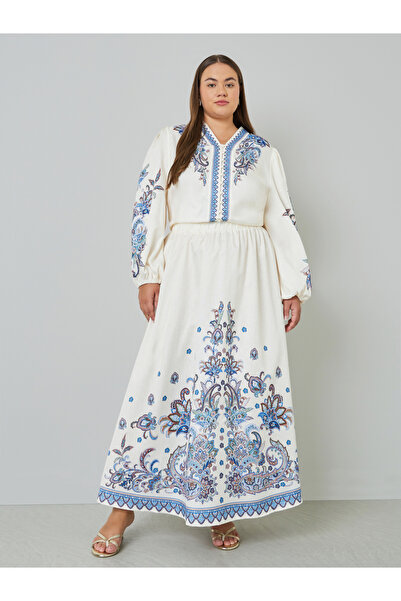 Styli Plus Size Floral Print Maxi Skirt