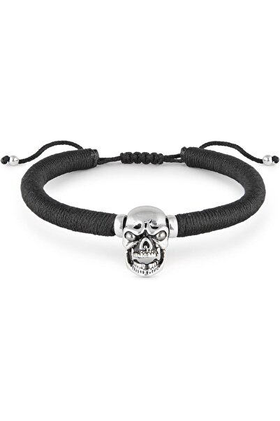 MINZA Skull Men’s Bracelet, 925 Sterling Silver Skull Bracelet, Leather Woven...