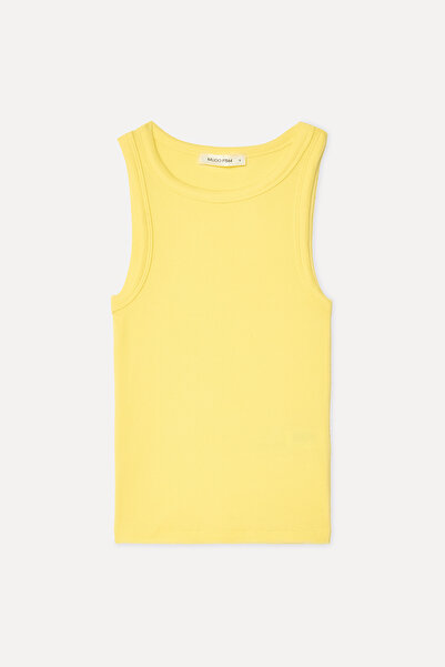 Mudo Women's Yellow Fitted Crew Neck Tank Top