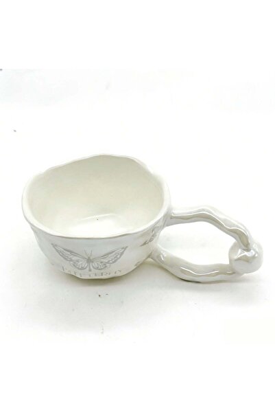 Midi Ceramic Mug with Elegant Butterfly Pattern