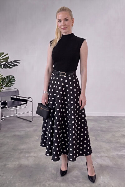 Jaglion New Season Long Polka Dot Detailed Bell Skirt