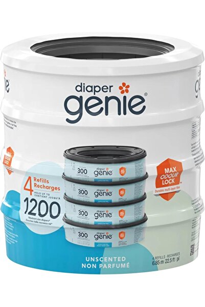 Playtex Diaper Genie Diaper Pail Refills, Unscented Pack Of 4 x 300-1200 Count