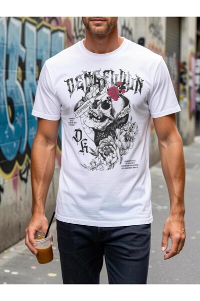 bolivia's Men'S T-Shirt with a Skull And Floral Print, Featuring a Round Neck...