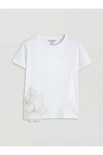 LC Waikiki Nevavm Flower Detailed Girl's T-Shirt with a Difference
