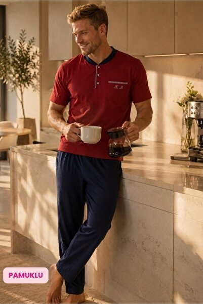 ALİMER Men's Crew Neck 3 Buttoned Chest Pocket Seasonal Cotton Lycra Short Sl...