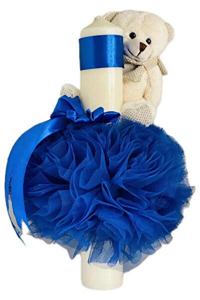 OEM Baptism candle, decorated with teddy bear and tulle