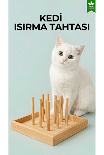 9CAN Kediler İçin Doğal Ahşap Isırma Tahtası Diş Kaşıma Oyuncağı Dayanıklı Eğ...