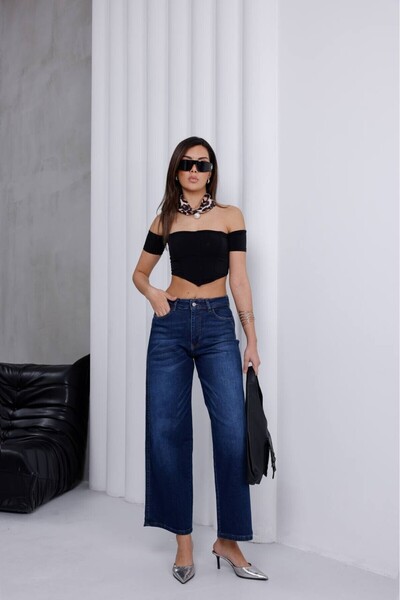 ZDN JEANS Kadın Yüksek Bel Bilek Boy Wide Leg Kot Pantolon