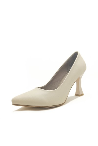 GDT Ayakkabı Genuine Leather Beige Color Goblet Heel Women's Stiletto