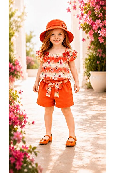 Kuzucuk Kids Bebek Çocuk Butik Kız Çocuk Çicek Desenli Şapkalı Takım - Bayram...