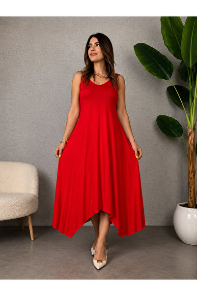 Valeria Butik فستان ماكسي نسائي من الفيسكون بقصة غير متماثلة وأحزمة