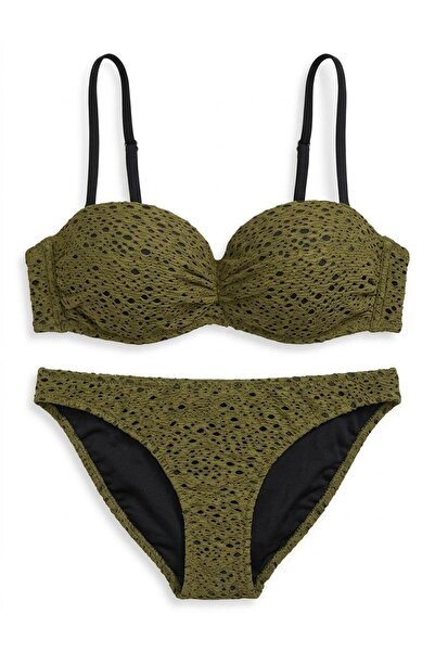 Armes straplez destekli kaplı bikini takımı