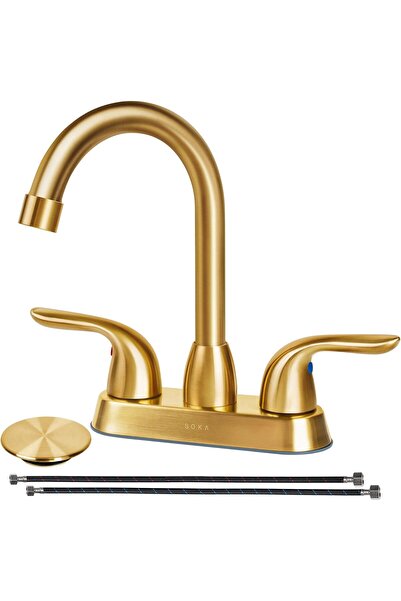 Yıldızan Soka 2-Handle Bathroom Faucet Gold, 10 cm Gold Bathroom Sink Faucet ...