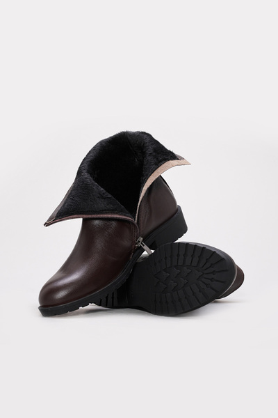 MirgeShoes Kahve Fermuarlı Kadın Klasik Bot Hakiki Deri MRG0138719261847