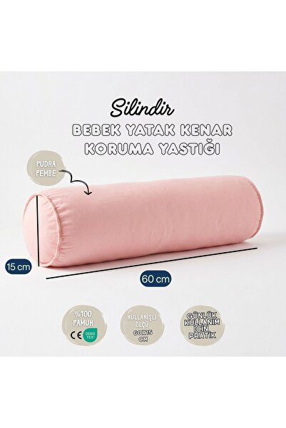 JOYFUL KIDS Silindir Bebek Yatak Kenar Koruma %100 Pamuk Antialerjik Pembe