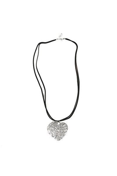 meli melo Necklace with black cord and silver heart pendant