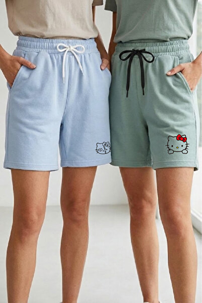 aytok tekstil Set pantaloni scurți din bumbac 2 piese pentru femei, culoare u...