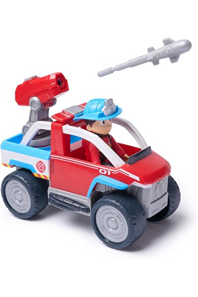 PAW PATROL لعبة سيارة إطفاء كبيرة مع شخصية رايدر، شاحنة إطفاء بطول 18 سم مع ق...