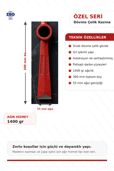 Apeksal Özel Seri Tek Taraflı Madenci Kazması Isıl İşlemli Dövme Çelik Çapa