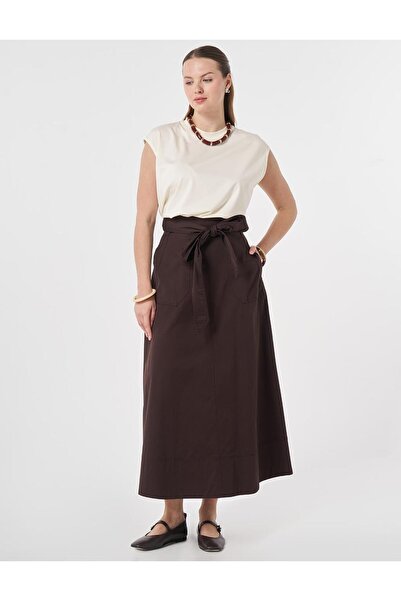 KYR Belted Canvas Skirt Dark Brown