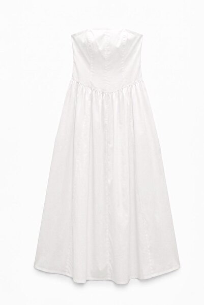 BSL %100 Cotton Straplez Midi Elbise