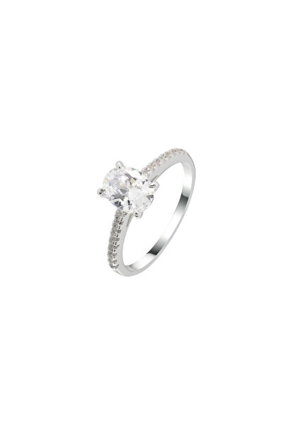 Lisa&Co. Silver Ring Oval Cut 55 mm / Rhodium plated silver / Zircon