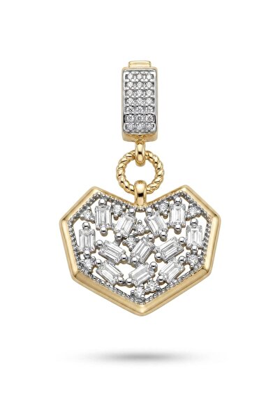 illys Gold Baget Taş Detaylı Büyük Kalp Figür Charm Kolye Ucu