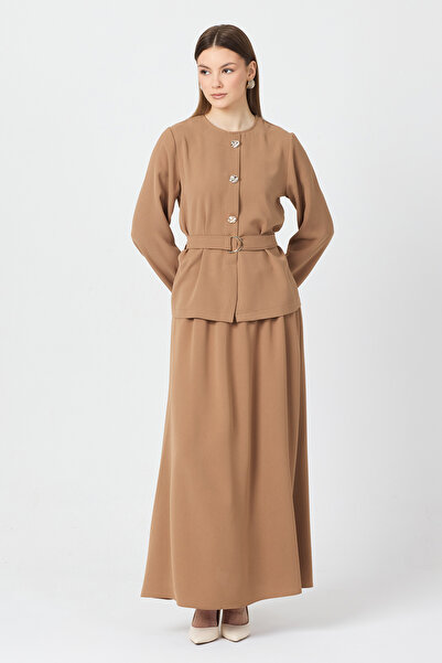VAVİNOR Gold Button Detailed Skirt Blouse Set - Beige