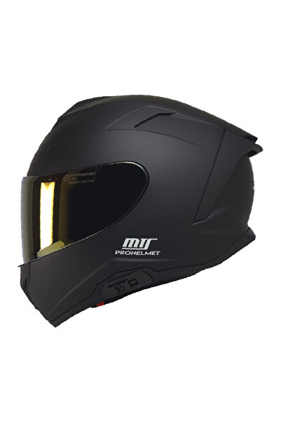EKİPMANHANE MTS X340 KASK GOLD VİZÖR+GÜNEŞ VİZÖR ACİL ÇIKIŞ PEDLİ ABS KABUK M...