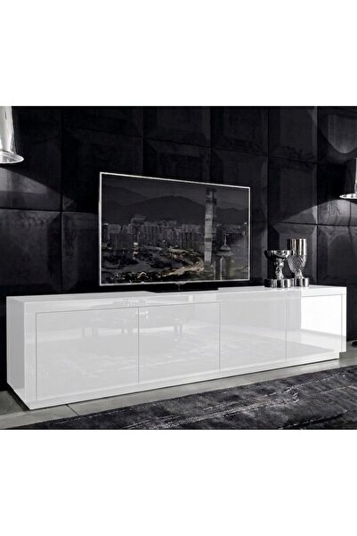 LUXURY VİLLA LUXURY KOMPLE BEYAZ CAMLI 4 KAPAKLI TV SEHPASI GENİŞLİK 193 CM D...
